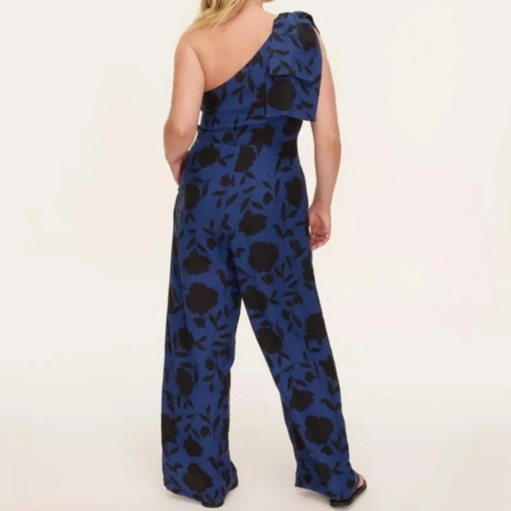 Kate Spade Classic Rose Jumpsuit - Blue & Black Floral - Linen Blend - Size 12 - Picture 3 of 8